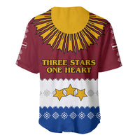 Latvia Baseball Jersey with Three Stars Design and Traditional Pattern Details