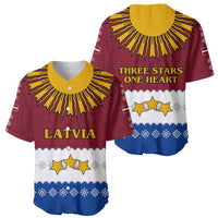 Latvia Baseball Jersey with Three Stars Design and Traditional Pattern Details