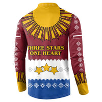 Latvia Button Sweatshirt with Three Stars Design and Traditional Pattern Details