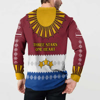 Latvia Button Sweatshirt with Three Stars Design and Traditional Pattern Details