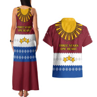 Latvia Couples Matching Tank Maxi Dress and Hawaiian Shirt with Three Stars Design and Traditional Pattern Details