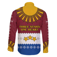 Latvia Family Matching Long Sleeve Bodycon Dress and Hawaiian Shirt with Three Stars Design and Traditional Pattern Details