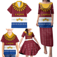 Latvia Family Matching Puletasi and Hawaiian Shirt with Three Stars Design and Traditional Pattern Details