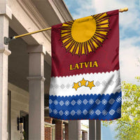 Latvia Garden Flag with Three Stars Design and Traditional Pattern Details