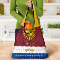 Latvia Grocery Bag with Three Stars Design and Traditional Pattern Details