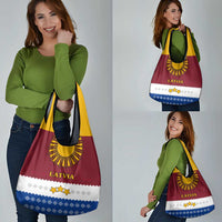 Latvia Grocery Bag with Three Stars Design and Traditional Pattern Details