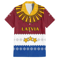 Latvia Hawaiian Shirt with Three Stars Design and Traditional Pattern Details