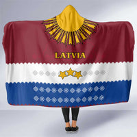Latvia Hooded Blanket with Three Stars Design and Traditional Pattern Details