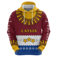 Latvia Hoodie with Three Stars Design and Traditional Pattern Details