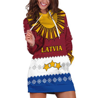 Latvia Hoodie Dress with Three Stars Design and Traditional Pattern Details