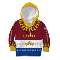 Latvia Kid Hoodie with Three Stars Design and Traditional Pattern Details
