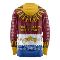 Latvia Long Sleeve Shirt with Three Stars Design and Traditional Pattern Details