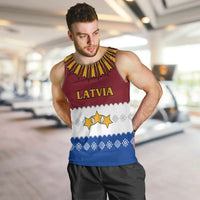 Latvia Men Tank Top with Three Stars Design and Traditional Pattern Details