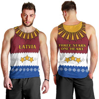 Latvia Men Tank Top with Three Stars Design and Traditional Pattern Details