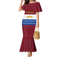 Latvia Mermaid Dress with Three Stars Design and Traditional Pattern Details