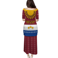 Latvia Puletasi with Three Stars Design and Traditional Pattern Details