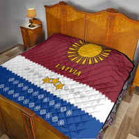 Latvia Quilt with Three Stars Design and Traditional Pattern Details