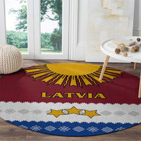 Latvia Round Carpet with Three Stars Design and Traditional Pattern Details