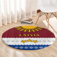 Latvia Round Carpet with Three Stars Design and Traditional Pattern Details