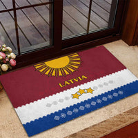 Latvia Rubber Doormat with Three Stars Design and Traditional Pattern Details