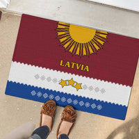 Latvia Rubber Doormat with Three Stars Design and Traditional Pattern Details