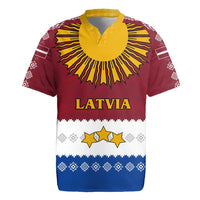 Latvia Rugby Jersey with Three Stars Design and Traditional Pattern Details