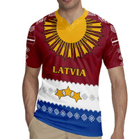 Latvia Rugby Jersey with Three Stars Design and Traditional Pattern Details