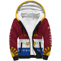 Latvia Sherpa Hoodie with Three Stars Design and Traditional Pattern Details
