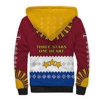 Latvia Sherpa Hoodie with Three Stars Design and Traditional Pattern Details