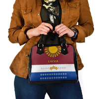 Latvia Shoulder Handbag with Three Stars Design and Traditional Pattern Details