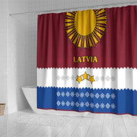 Latvia Shower Curtain with Three Stars Design and Traditional Pattern Details