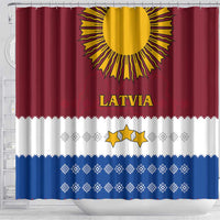 Latvia Shower Curtain with Three Stars Design and Traditional Pattern Details
