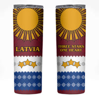Latvia Skinny Tumbler with Three Stars Design and Traditional Pattern Details