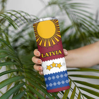 Latvia Skinny Tumbler with Three Stars Design and Traditional Pattern Details
