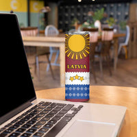 Latvia Skinny Tumbler with Three Stars Design and Traditional Pattern Details