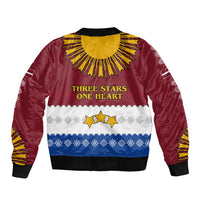 Latvia Sleeve Zip Bomber Jacket with Three Stars Design and Traditional Pattern Details