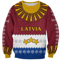 Latvia Sweatshirt with Three Stars Design and Traditional Pattern Details