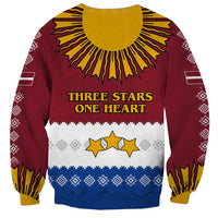 Latvia Sweatshirt with Three Stars Design and Traditional Pattern Details