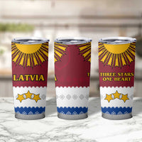 Latvia Tumbler Cup with Three Stars Design and Traditional Pattern Details