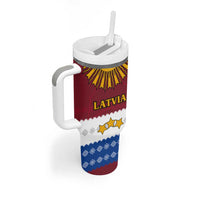 Latvia Tumbler With Handle with Three Stars Design and Traditional Pattern Details