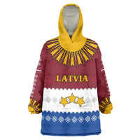 Latvia Wearable Blanket Hoodie with Three Stars Design and Traditional Pattern Details
