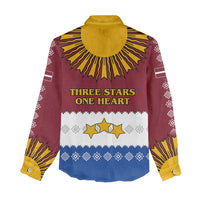 Latvia Women Casual Shirt with Three Stars Design and Traditional Pattern Details