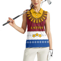 Latvia Women Sleeveless Polo Shirt with Three Stars Design and Traditional Pattern Details