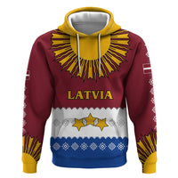 Latvia Zip Hoodie with Three Stars Design and Traditional Pattern Details