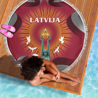Latvia Beach Blanket with Freedom Monument and Doves Graphic – 18 November 1918 Design