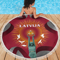 Latvia Beach Blanket with Freedom Monument and Doves Graphic – 18 November 1918 Design