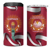 Latvia 4 in 1 Can Cooler Tumbler with Freedom Monument and Doves Graphic – 18 November 1918 Design