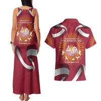 Latvia Couples Matching Tank Maxi Dress and Hawaiian Shirt with Freedom Monument and Doves Graphic – 18 November 1918 Design
