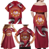 Latvia Family Matching Off Shoulder Maxi Dress and Hawaiian Shirt with Freedom Monument and Doves Graphic – 18 November 1918 Design
