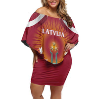 Latvia Family Matching Off Shoulder Short Dress and Hawaiian Shirt with Freedom Monument and Doves Graphic – 18 November 1918 Design